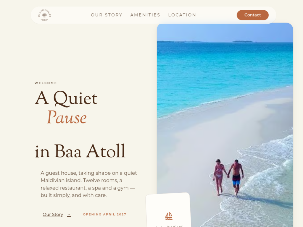 Screenshot of the Island Chalet website